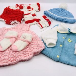 Vintage Lot of Newborn Size Sets Light Blue, Pink Red Photo Movie Props Granny